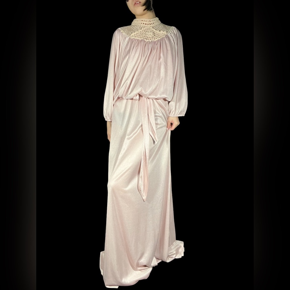 Pale Pink Crochet Bat Wing Vintage Dress